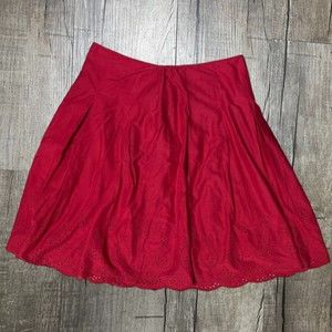 St John's Bay Red Skirt Size 12 Vintage Peasant Scalloped Eyelet Cutout